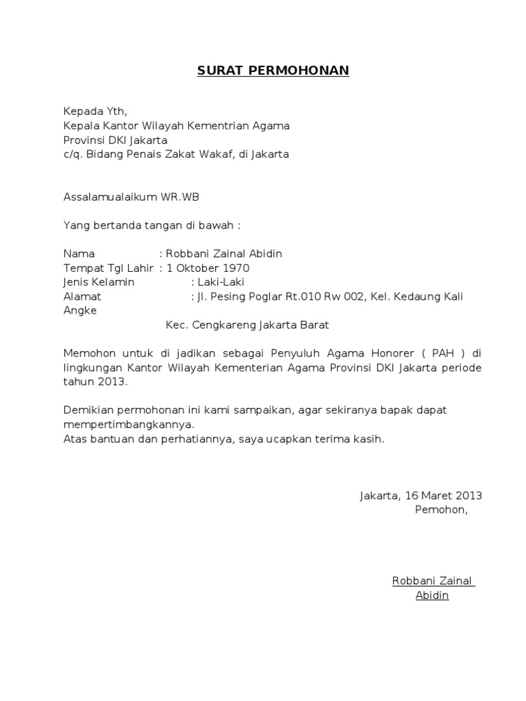 Surat Permohonan Bantuan