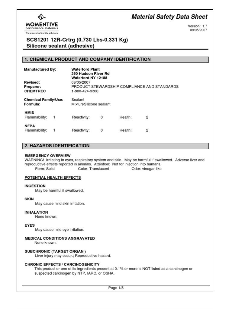 Silicone Sealant | Download Free PDF | Dangerous Goods | Formaldehyde