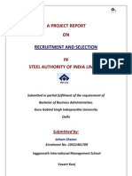 Internship Project Rreport On RECRUITMENT and SELECTION in STEEL AUTHORITY OF INDIA LIMITED