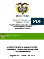 Certificación y Autorización Sanitaria Calidad Agua Consumo Humano.