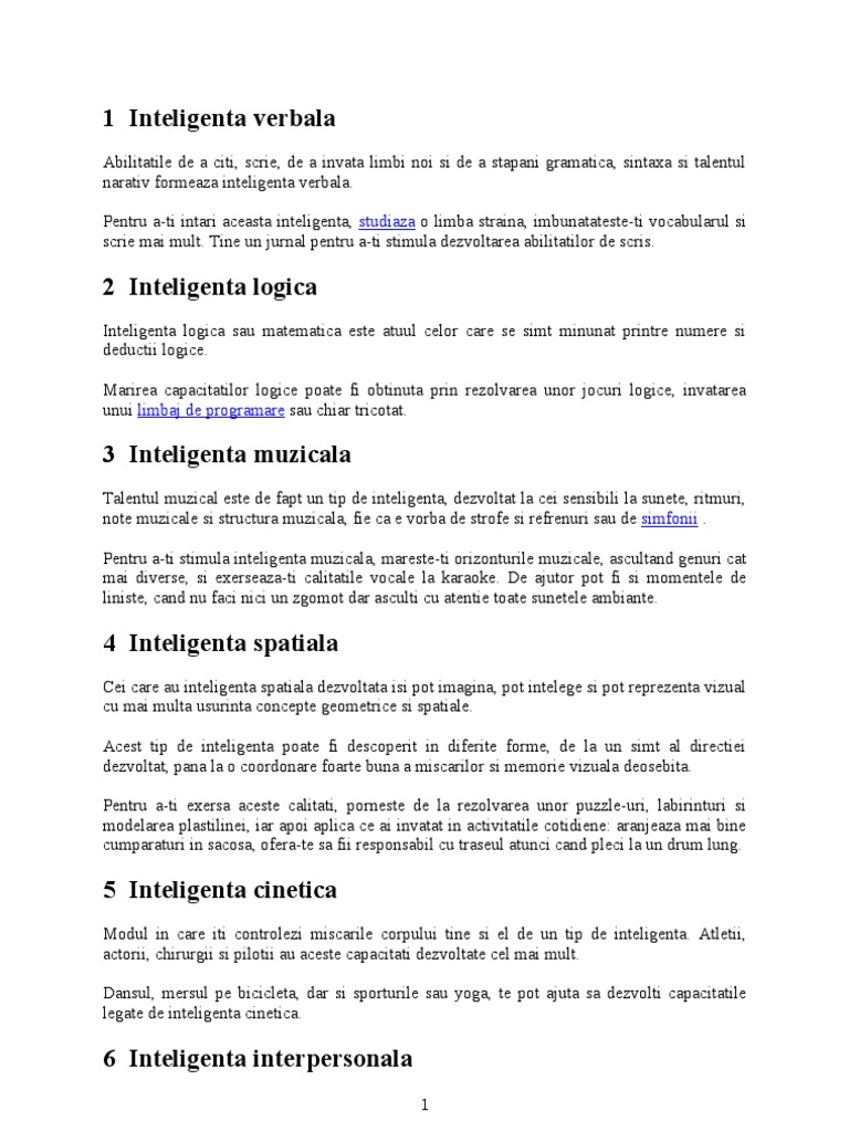 Tipuri de Inteligenta Si Exercitii Sugerate | PDF