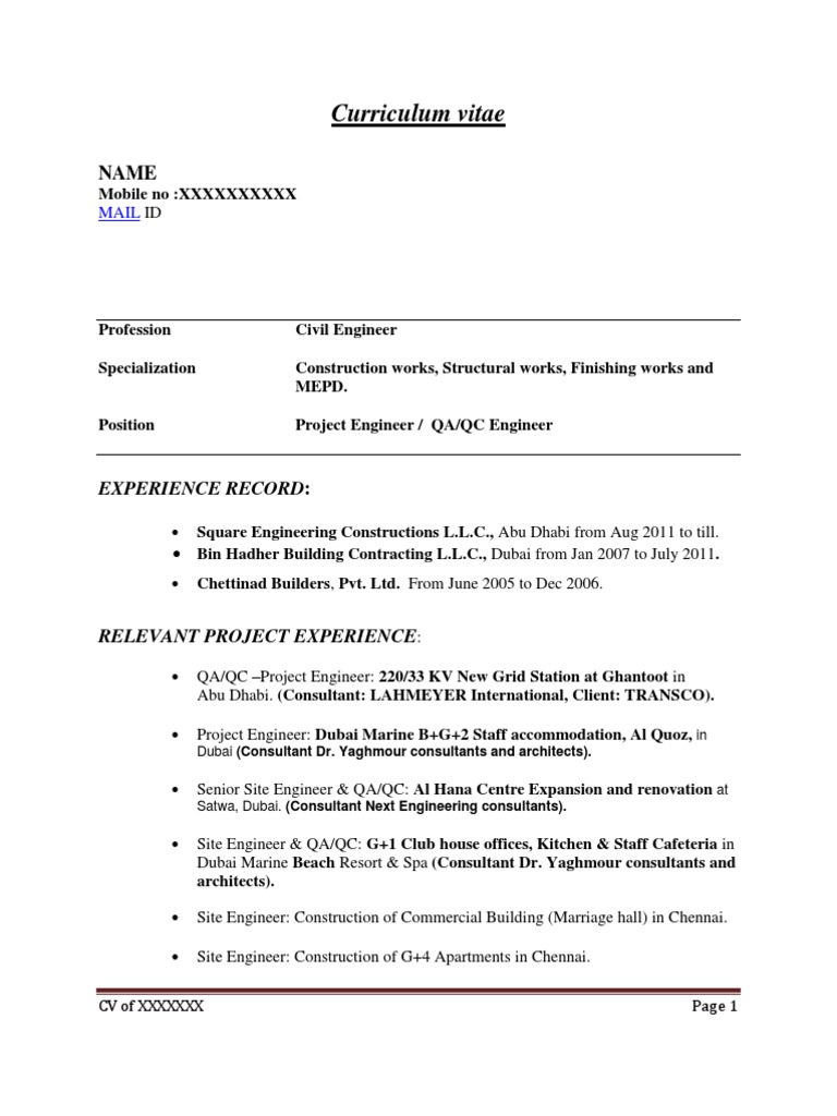 Qa Qc Cv Engineering Technology Engineering