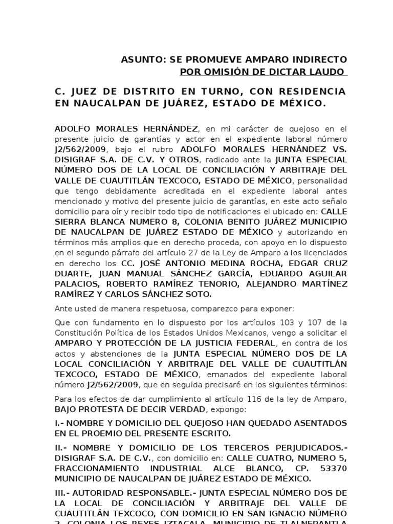 Amparo Indirecto por Omisión de Laudo | PDF | Demanda judicial ...
