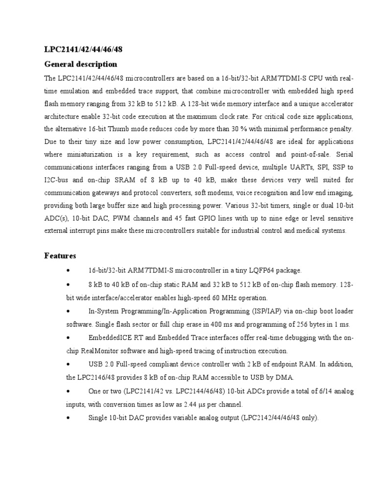 LPC2148 PDF Arm Architecture Usb