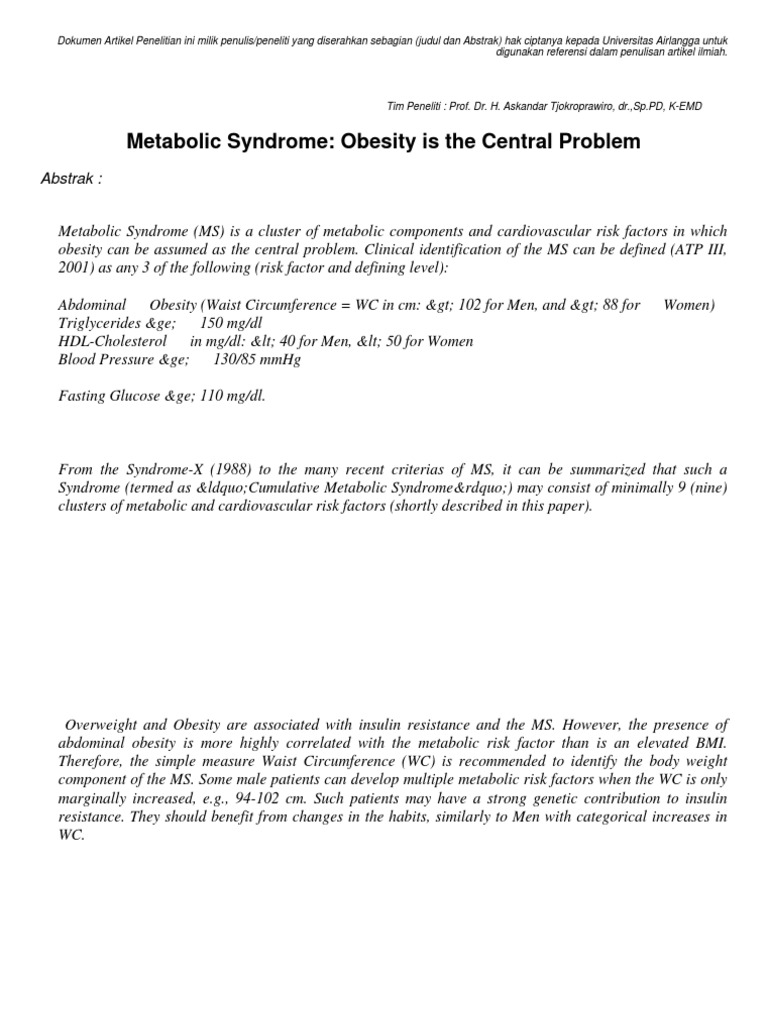 Metabolic Syndrome: Obesity's Role Explained | PDF | Metabolic Syndrome ...