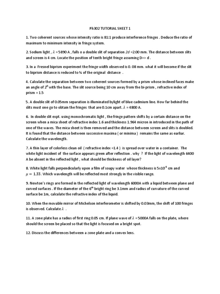 Interference and Diffraction Problems in Physics | PDF | Wavelength | Light