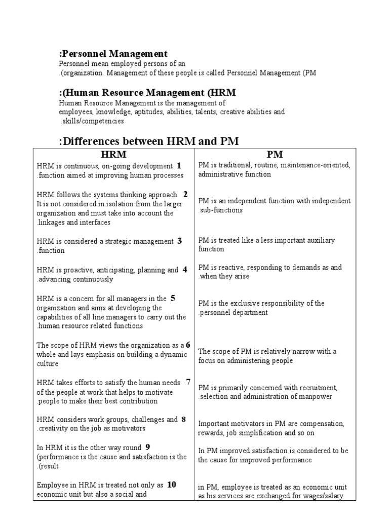 HRM vs. Personnel Management Explained | PDF | Human Resource ...