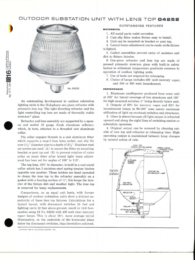 Holophane Outdoor Substation Lighting Unit | PDF | Lighting ...