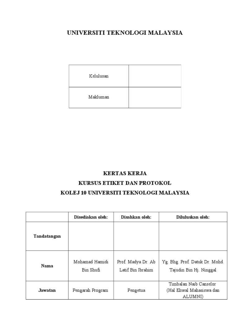 Contoh Kertas Kerja Kursus Etika Dan Protokol  Etika Di  