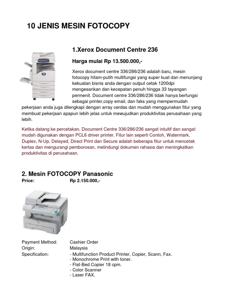 10 Jenis Mesin Foto Copy Beserta Harganya Pdf