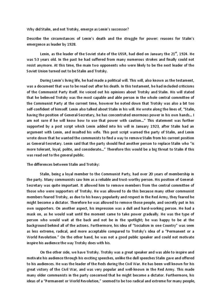 Stalin's Rise as Lenin's Successor | PDF | Leon Trotsky | Communist ...