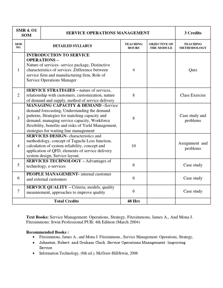 Service Operations Management Syllabus | PDF