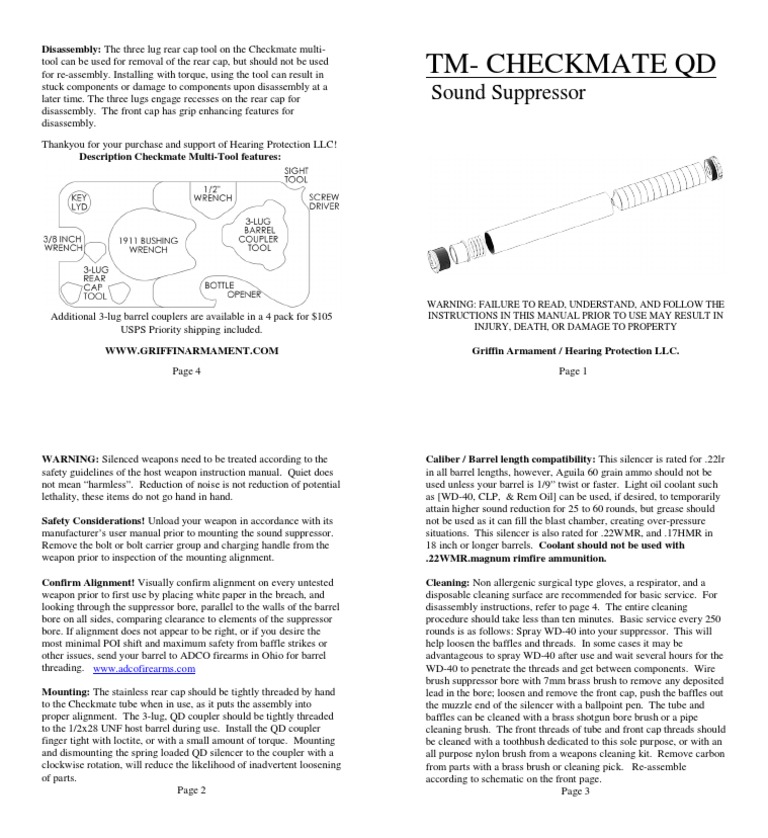 Checkmate QD Suppressor Manual | PDF | Weapon Design | Firearms