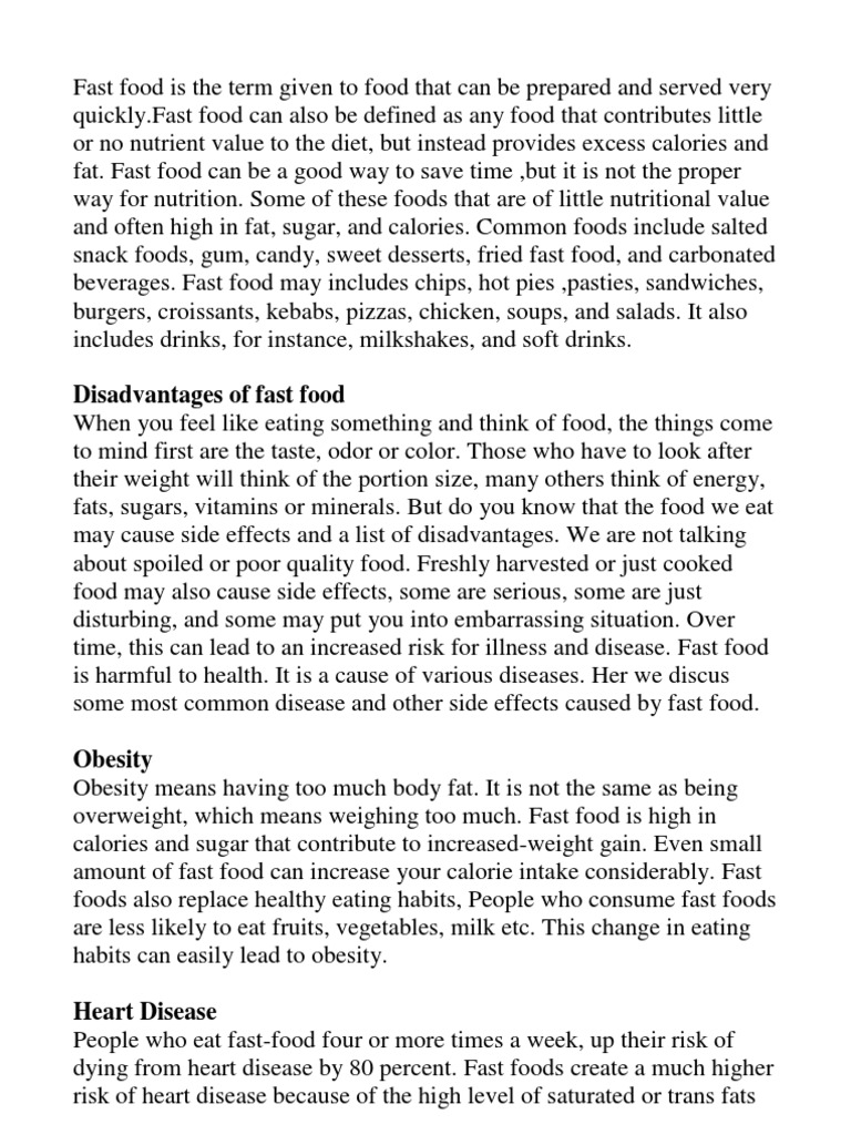 compare and contrast essay fast food and healthy food