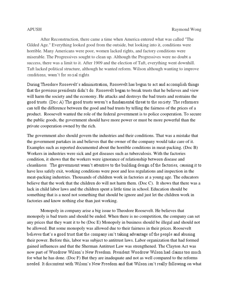 Apush DBQ PDF Theodore Roosevelt Woodrow Wilson
