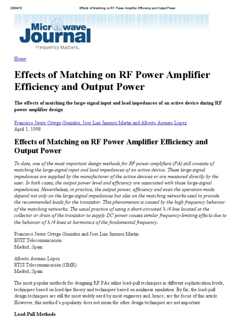 Effects of Matching On RF Power Amplifier Efficiency and Output Power