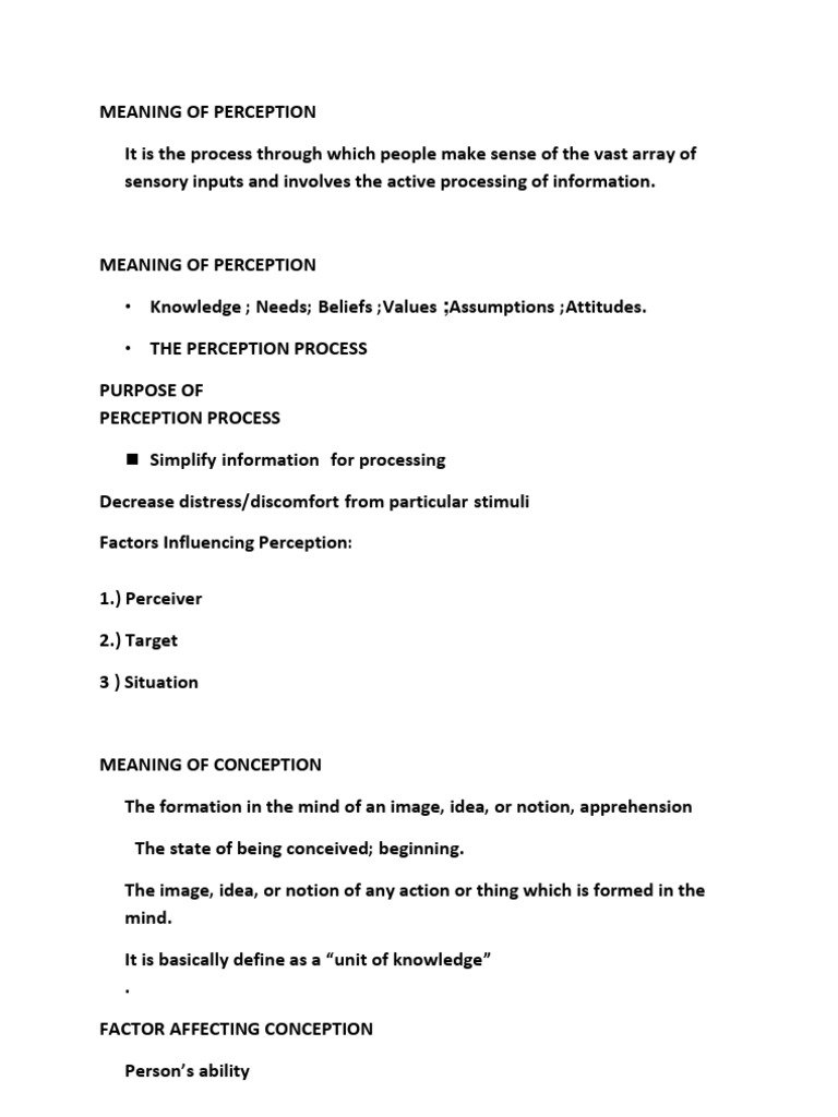 Understanding Perception and Conception | PDF | Career & Growth ...