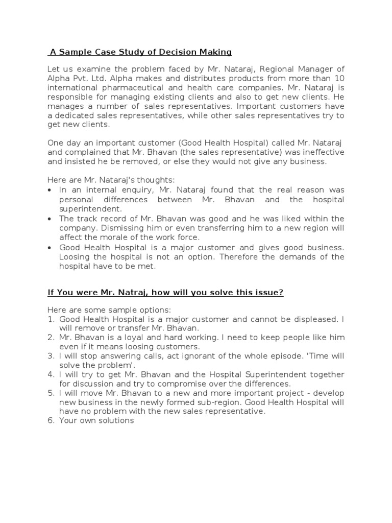 How to write decision criteria in case study image