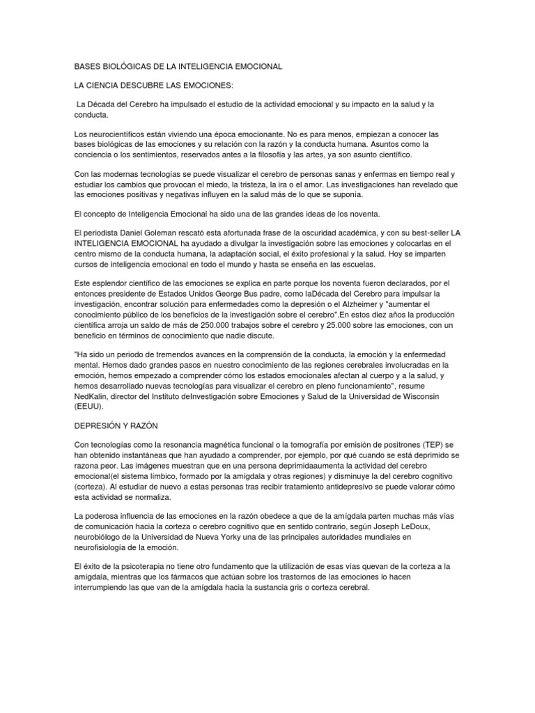 Bases Biológicas de las Emociones | PDF | Las emociones | Inteligencia ...