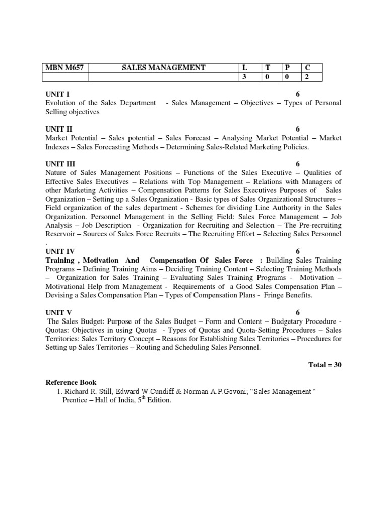 Sales Management Course Syllabus | PDF | Sales | Case Study