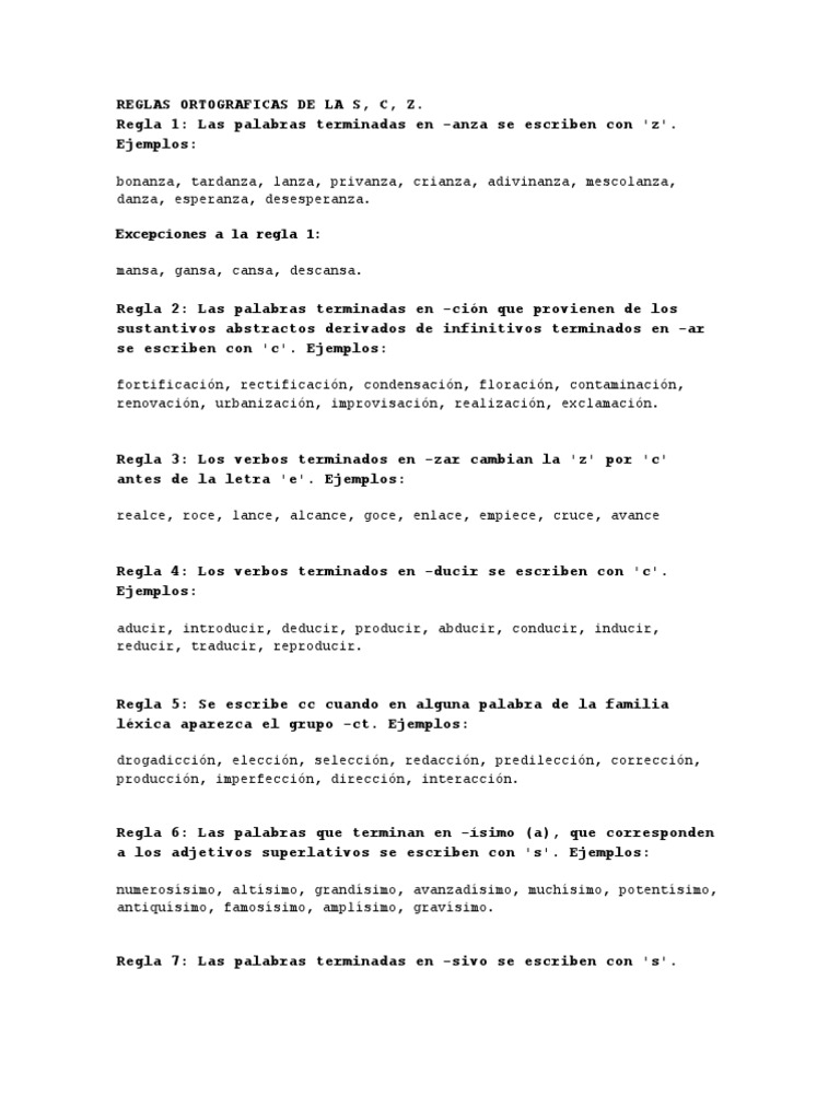 Reglas ortográficas de la letra S | PDF | Artes del Lenguaje y Comunicación