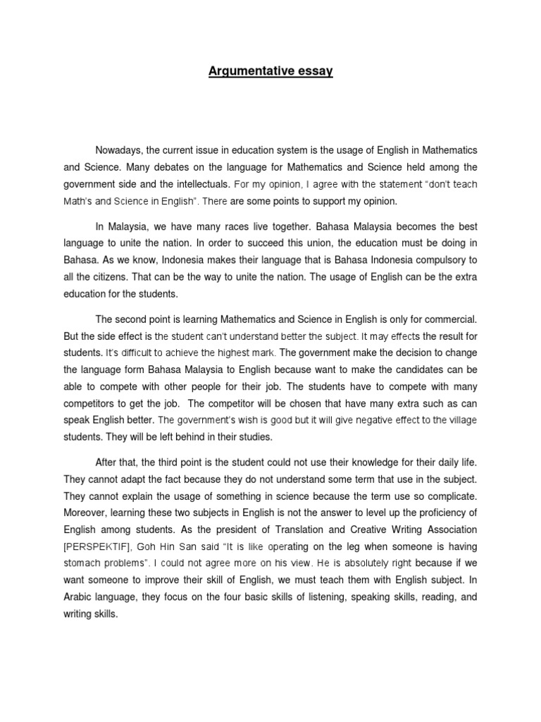 write example of argumentative essay