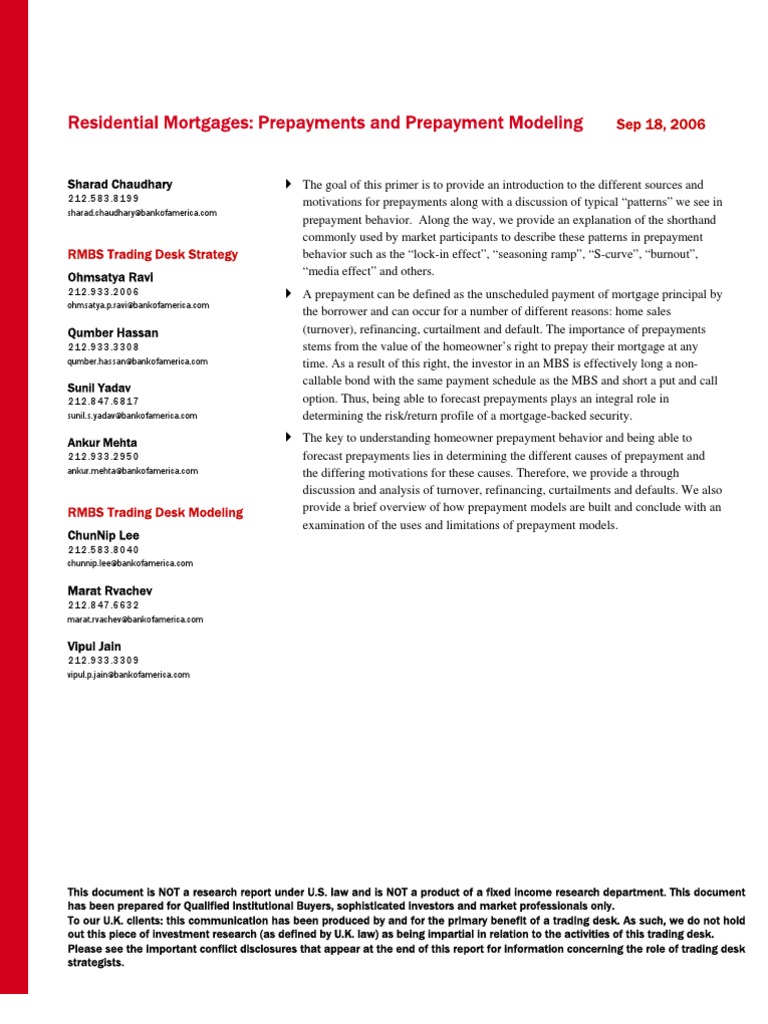 (Bank of America) Residential Mortgages - Prepayments and Prepayment ...