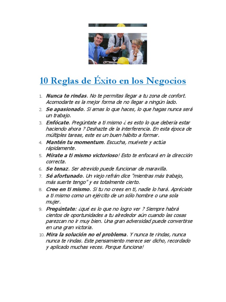 10 Reglas para el Éxito en Negocios | PDF | Relaciones personales ...