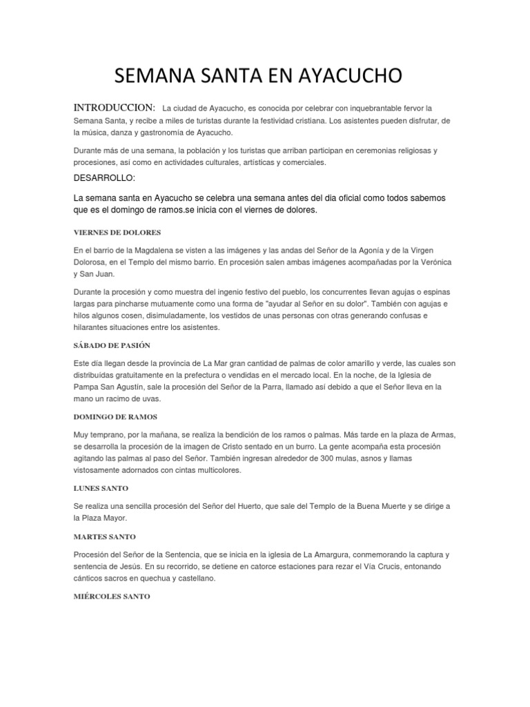 Semana Santa en Ayacucho: Tradiciones y Festividades | PDF | Vacaciones ...