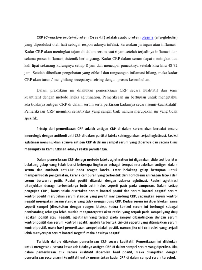 Prinsip Dari Pemeriksaan CRP Ini Adalah Antigen CRP Di Dalam Serum Akan ...