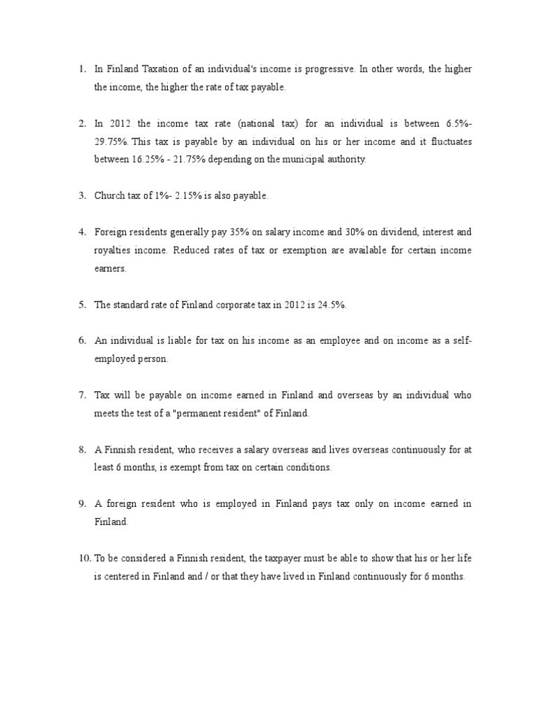 Finland Taxation Overview 2012 | PDF | Income Tax | Taxes