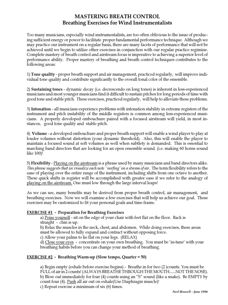 Breathing Exercise For Woodwind PDF Exhalation Breathing