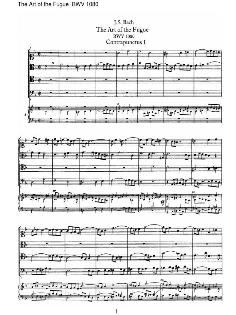 J S Bach The Art Of The Fugue Part 1 Pdf