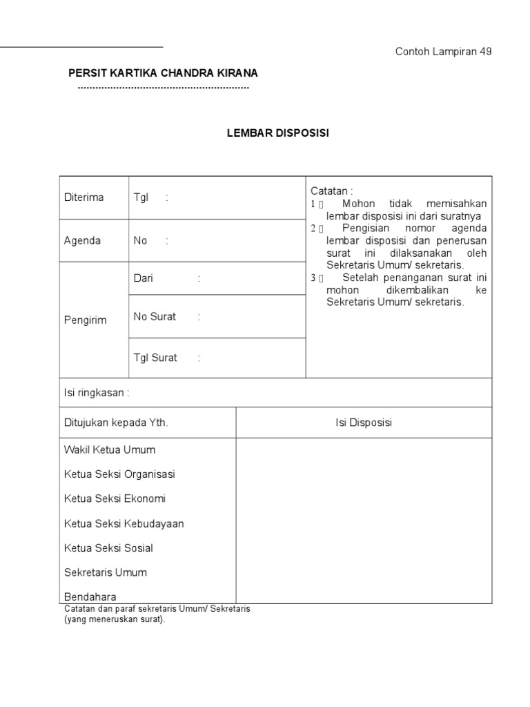 Contoh Lembar Disposisi Surat Doc Contoh Surat