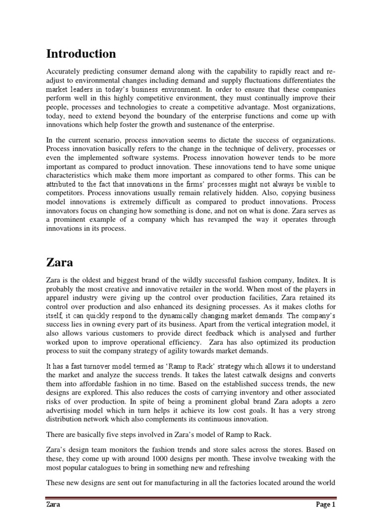 Process Innovation at Zara for Adapting Zara's