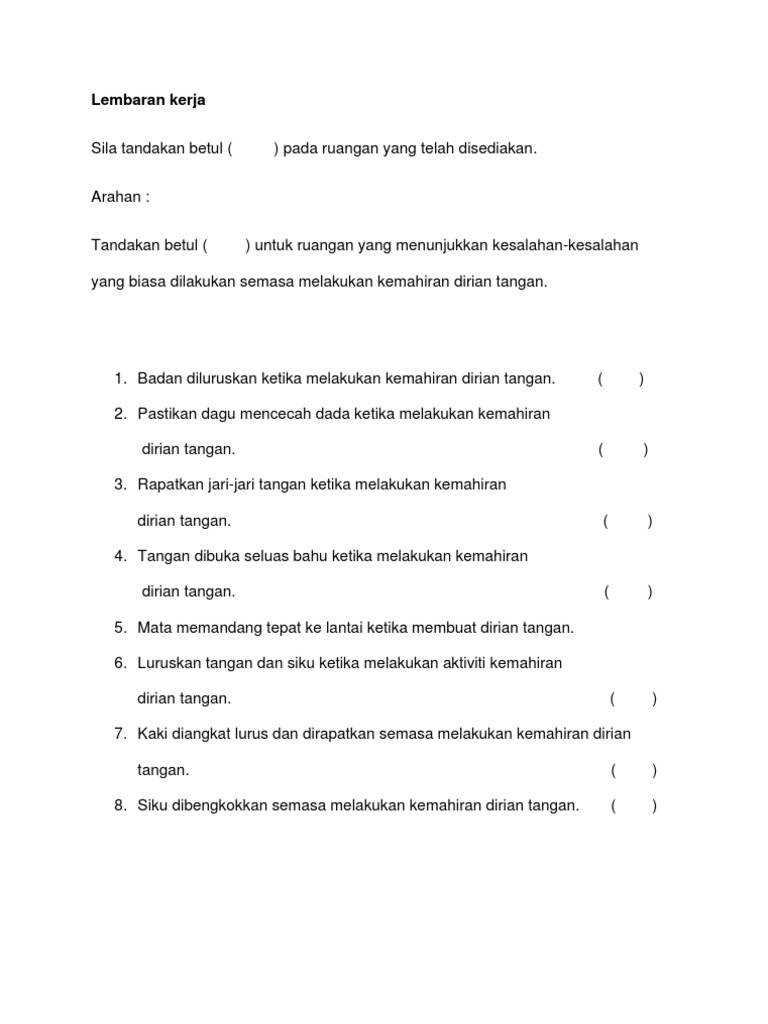 Tegak Terbalik Dirian Tangan Worksheet