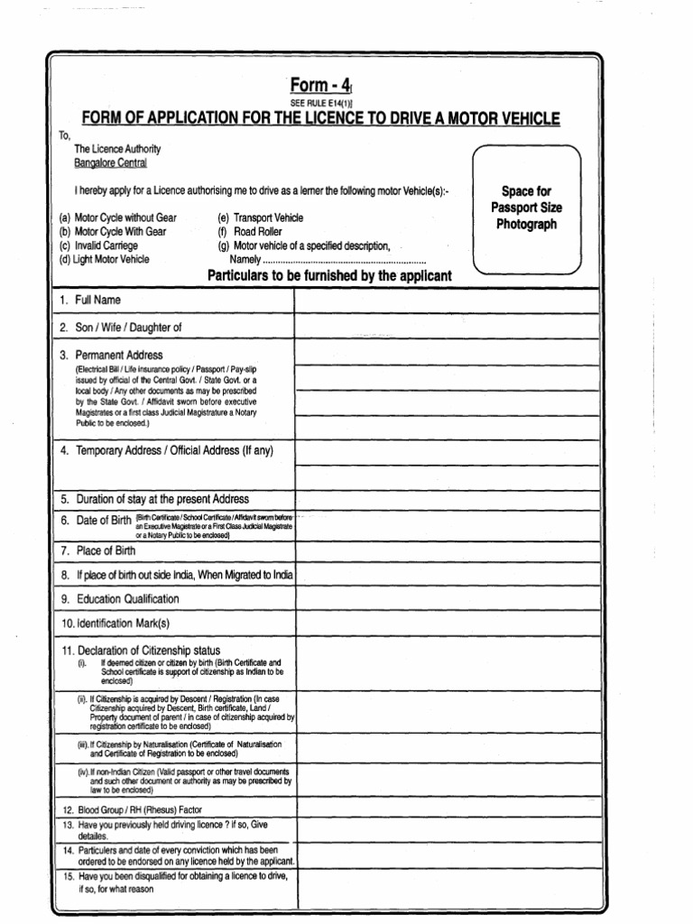 Driving License Form | PDF