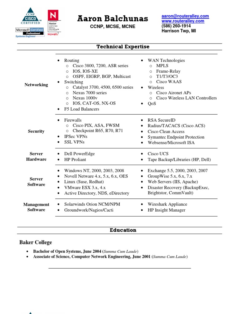 Cisco network engineer resume pdf image