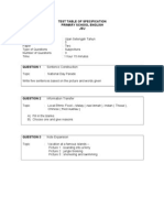 Primary school English exam specification table