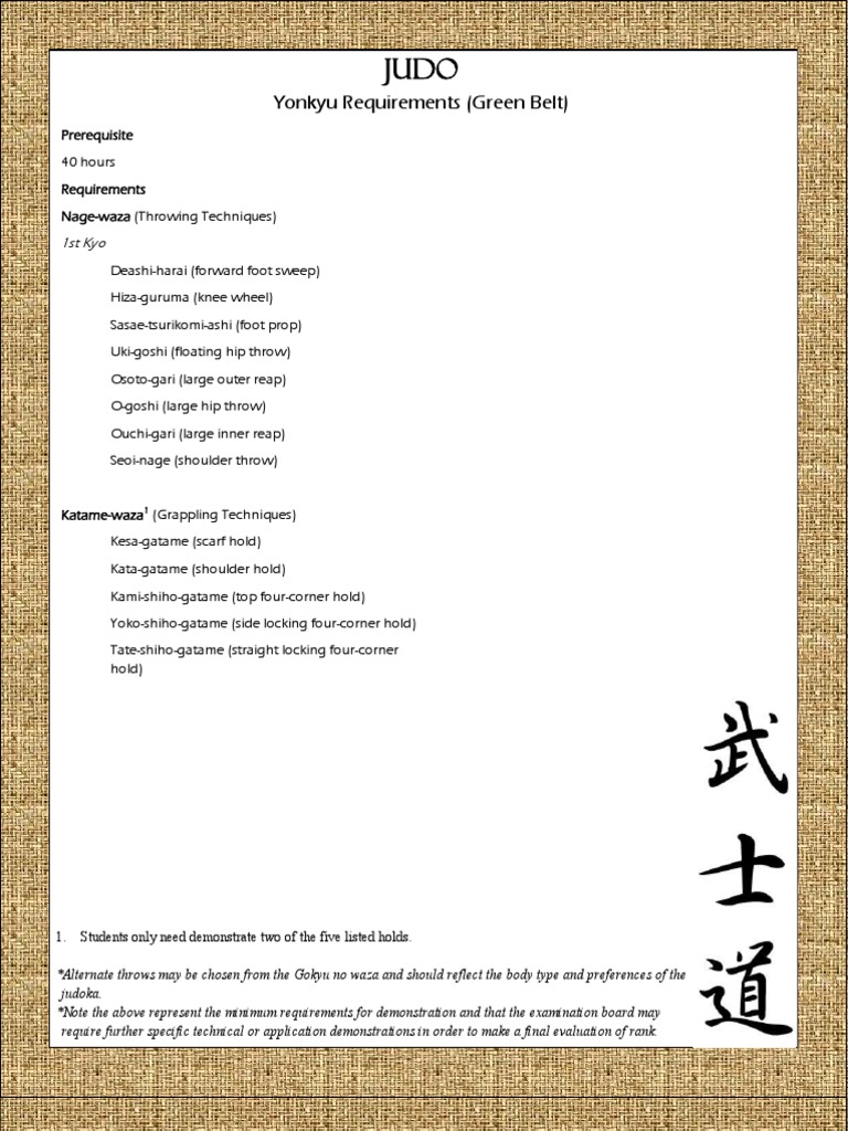 Yonkyu Requirements (Green Belt) 1st Kyo PDF Judo Combat