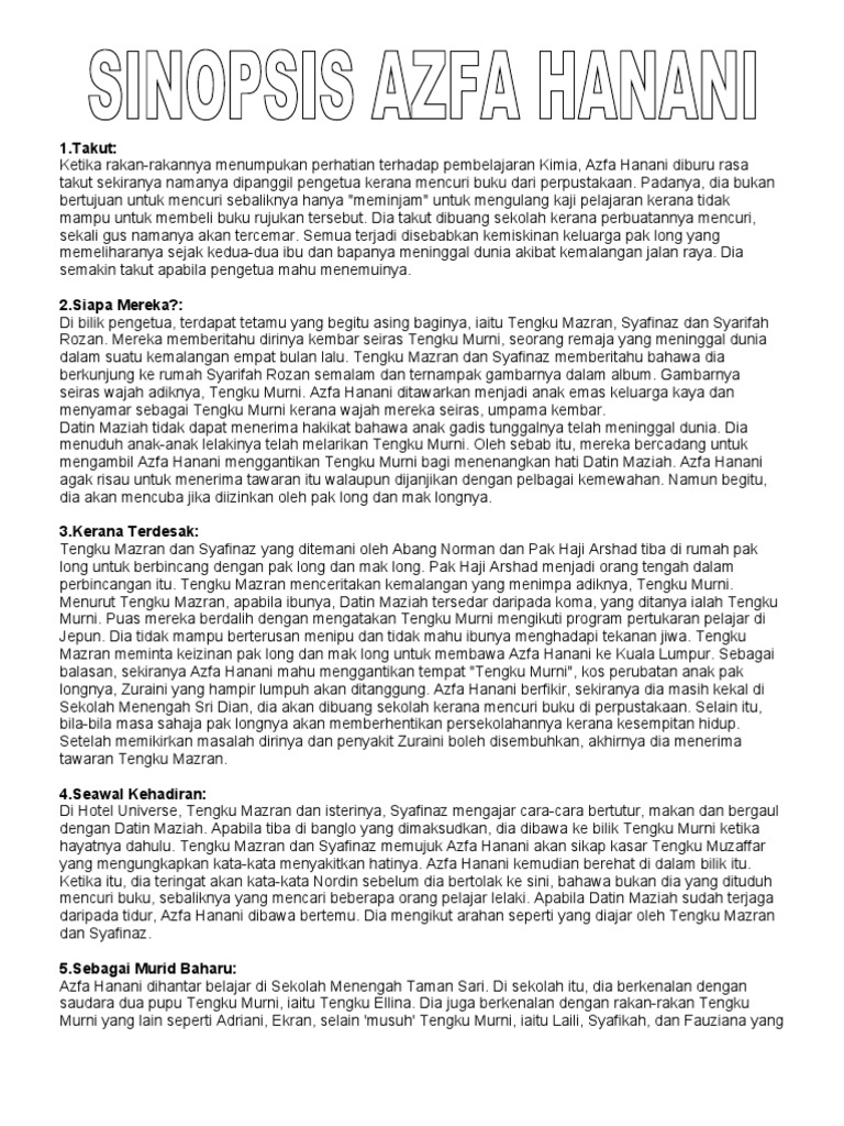 Novel Azfa Hanani Sinopsis Bab Demi Bab Pdf