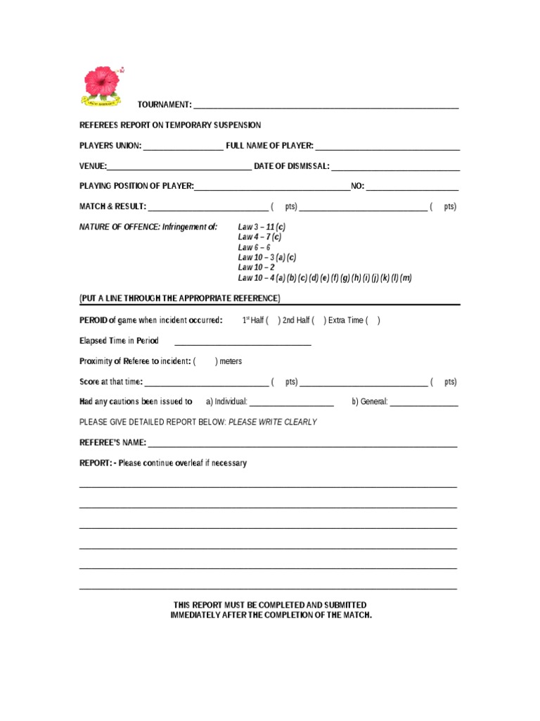 Yellow Card Report Form PDF