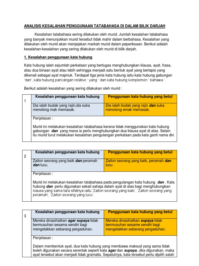 Analisis Kesalahan Penggunaan Tatabahasa Di Dalam Bilik Darjah Pdf