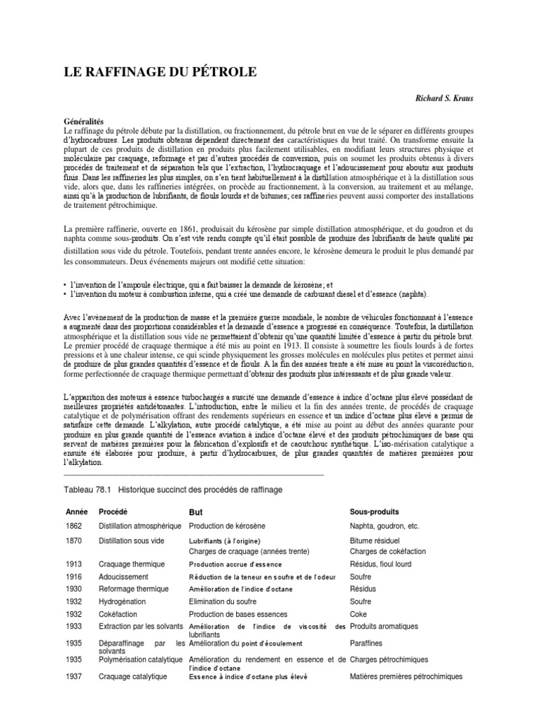 Historique du raffinage du pétrole | PDF | Distillation | Essence ...