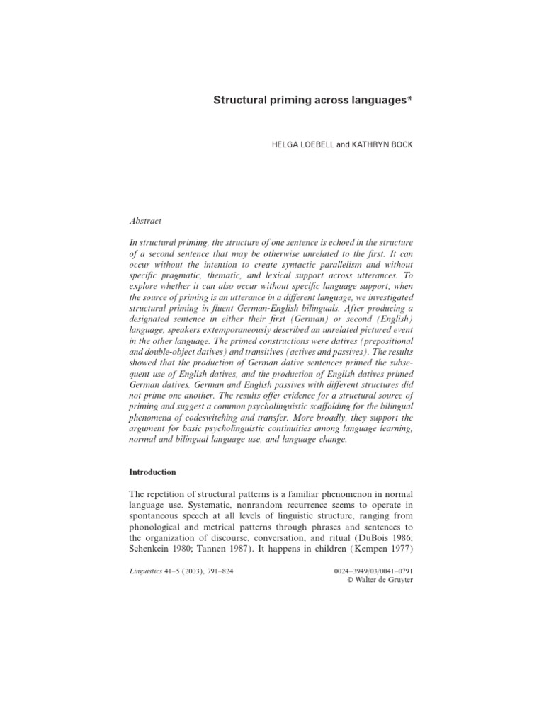 Structural Priming Across Languages Helga Loebell and Kathryn Bock