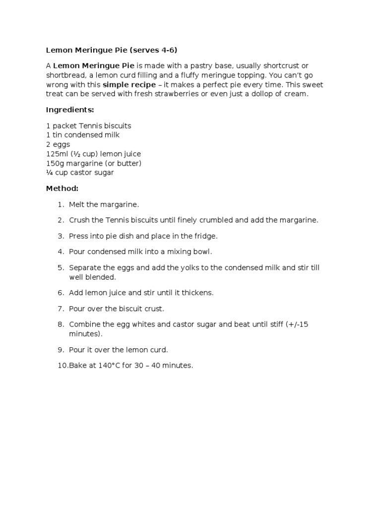 Lemon Meringue Pie (Serves 4-6) | PDF