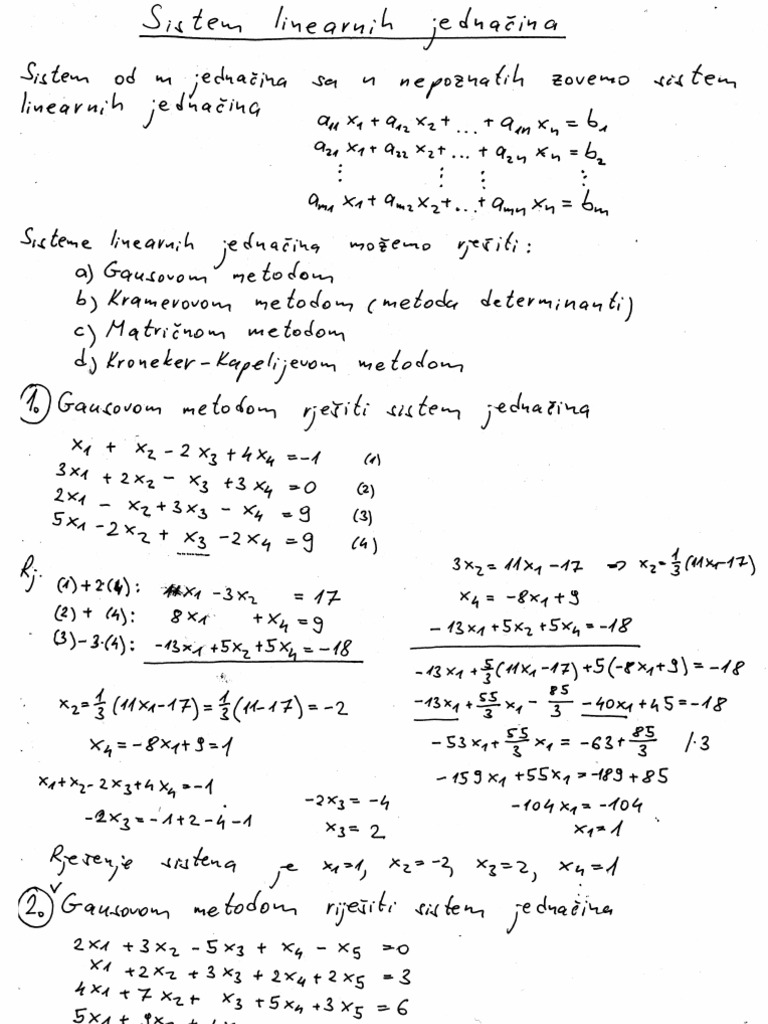 Sistemi Linearnih Jednacina Gausova Metoda Kramerova Metoda Kroneker