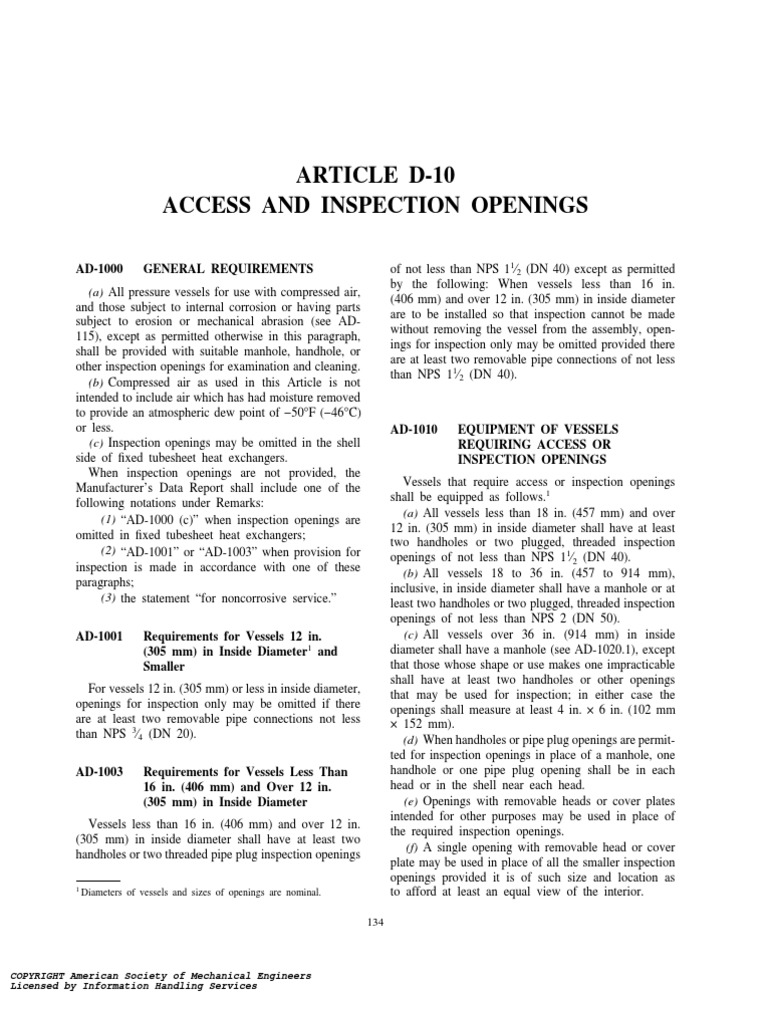 Article D-10 Access and Inspection Openings | PDF | Pipe (Fluid ...