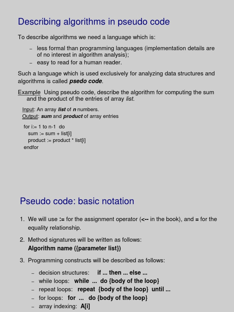 Describing Algorithms in Pseudo Code | PDF | Control Flow | Array Data Type