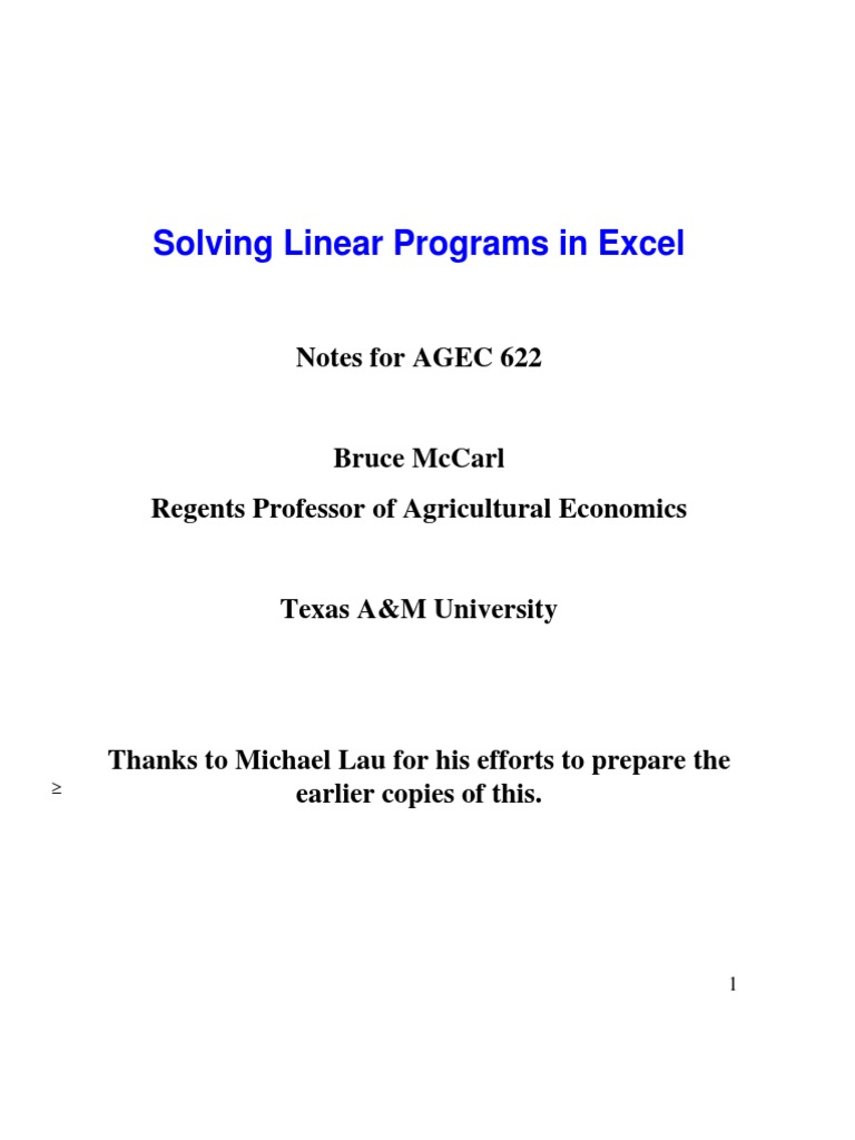 Excel Linear Programming Guide | PDF | Linear Programming ...